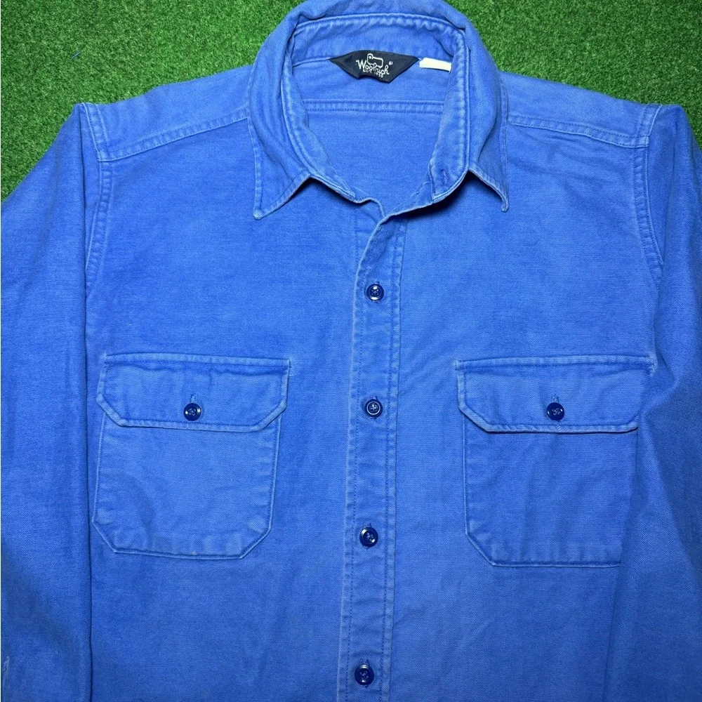Woolrich Camois Thick Cotton Button Up 80s 90s Vintage Blue Flannel Shirt - Picture 2 of 7